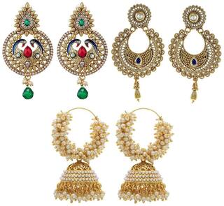 Aabhu Fashion Jewellery Gold Plated Popular Fancy Party Wear Classic Combo of 3 Pairs Earrings For Women And Girl