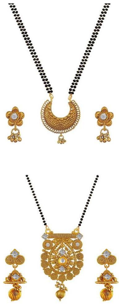 

Aabhu Fashionable Combo of 2 Mangalsutra with Chain and Earrings Jewellery Set for Women