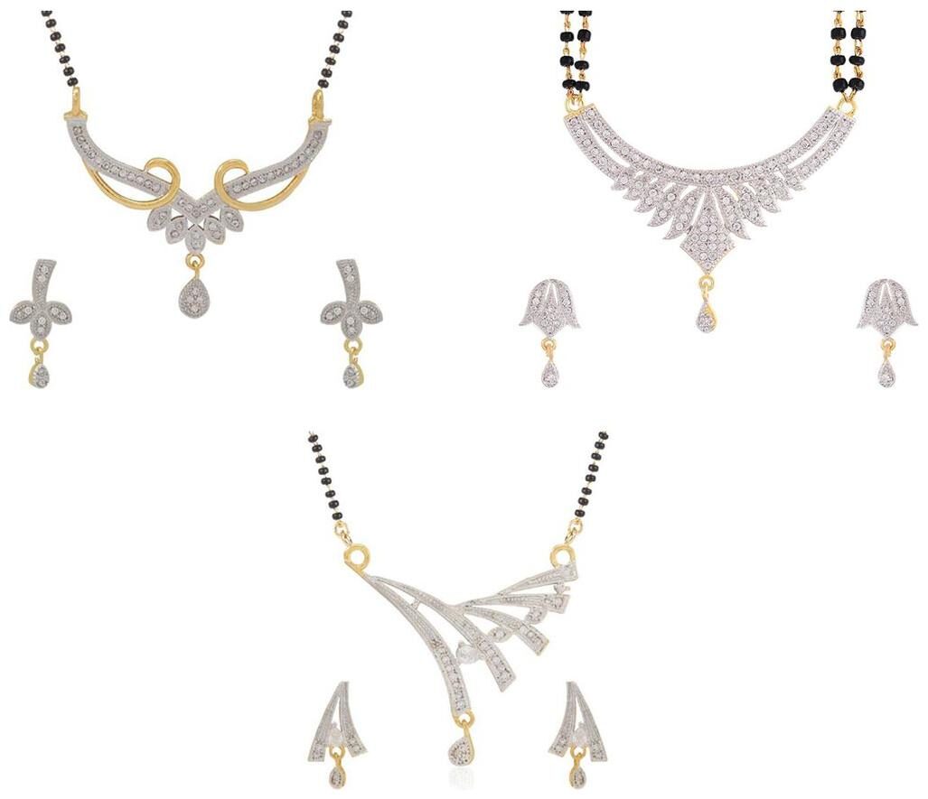 

Aabhu Fashionable Combo of 3 Mangalsutra with Chain and Earrings Jewellery Set for Women
