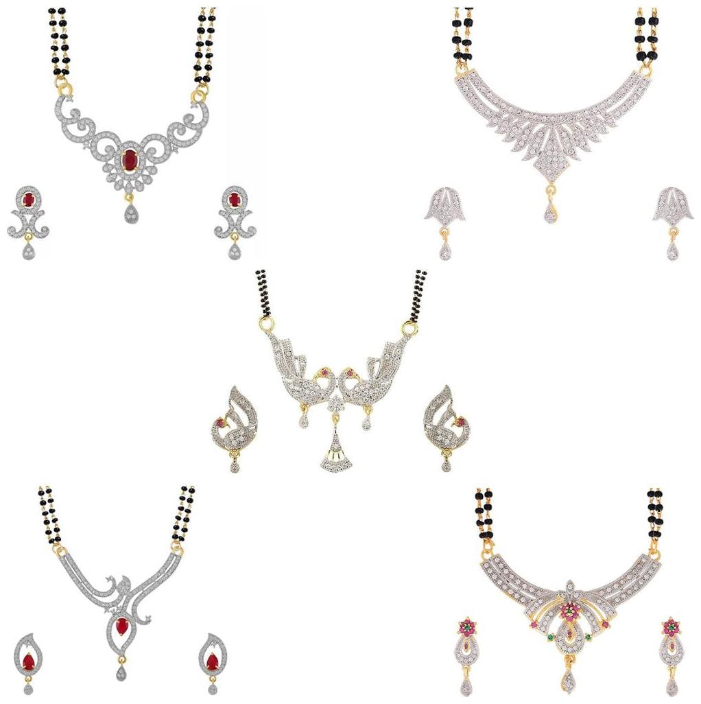 

Aabhu Fashionable Combo of 5 Mangalsutra with Chain and Earrings Jewellery Set for Women