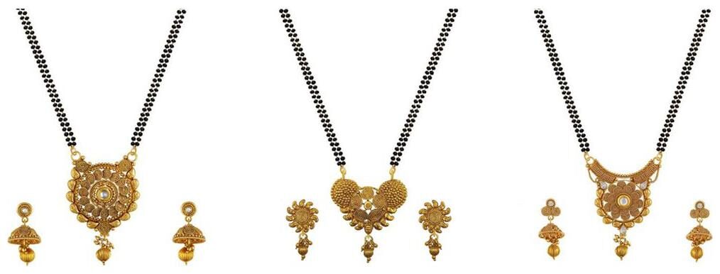

Aabhu Fashionable Combo of 3 Mangalsutra with Chain and Earrings Jewellery Set for Women