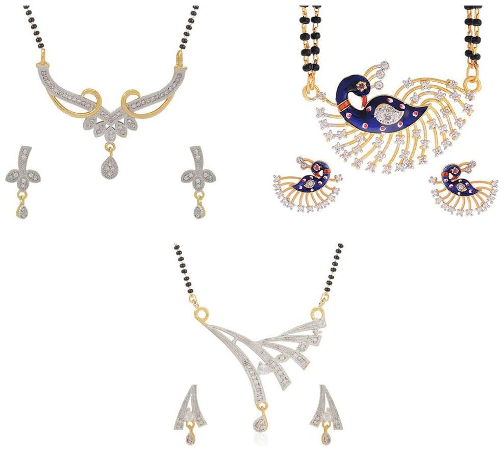 

Aabhu Fashionable Combo of 3 Mangalsutra with Chain and Earrings Jewellery Set for Women