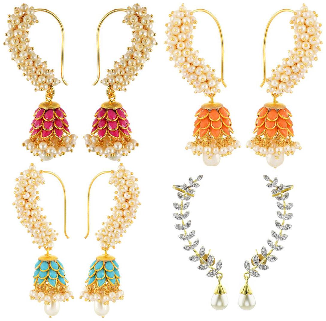 

Aabhu Fashion Jewellery Gold Plated Modern Fancy Party Wear Classic Combo of Jhumka Jhumki 4 Pairs Earrings For Women And Girl