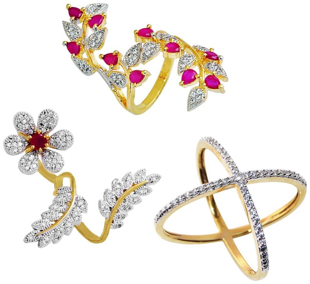 

Aabhu Fashionable Combo of 3 Party Wear Finger Rings Jewellery For Women And Girls