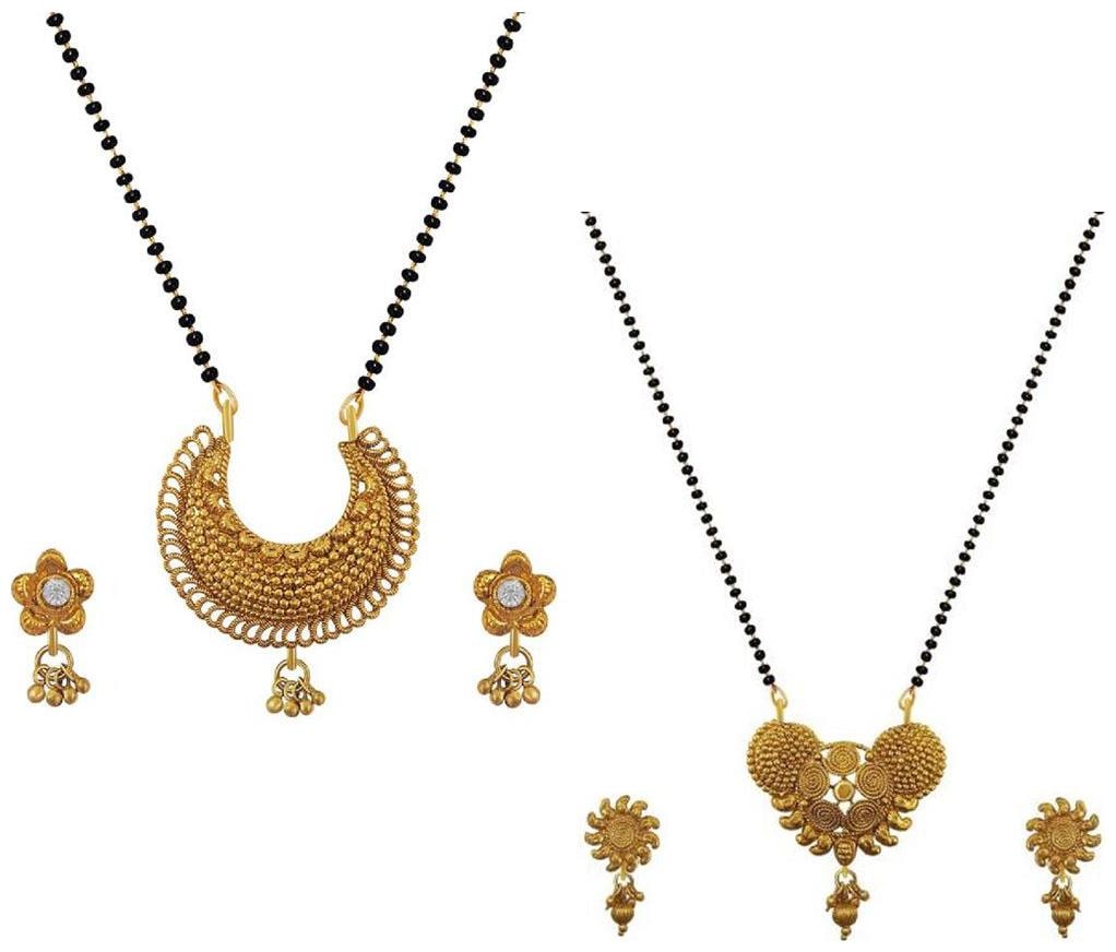 

Aabhu Fashionable Combo of 2 Mangalsutra with Chain and Earrings Jewellery Set for Women