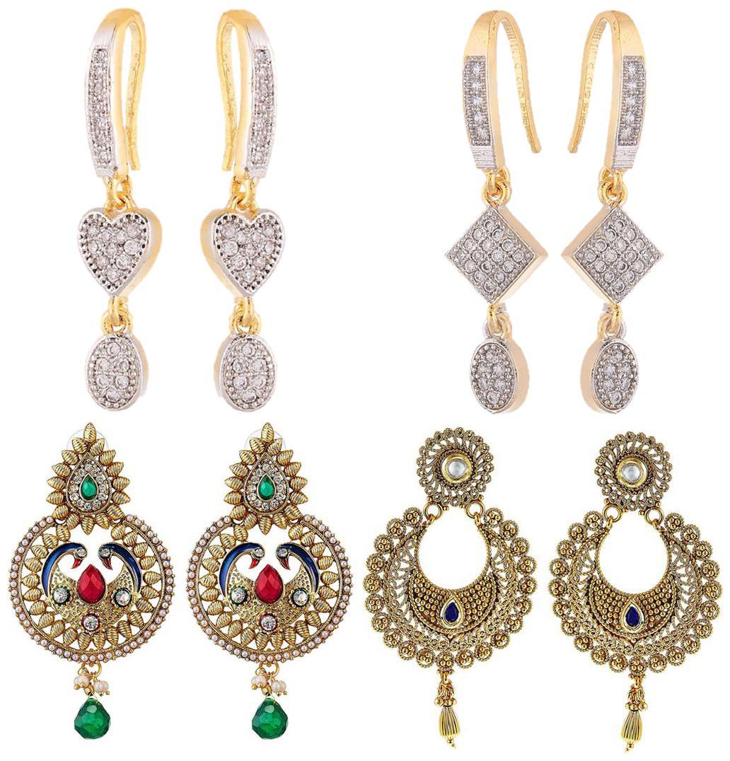 

Aabhu Gold Plated Popular Fancy Party Wear Traditional Combo of 4 Pairs Earrings For Women And Girl