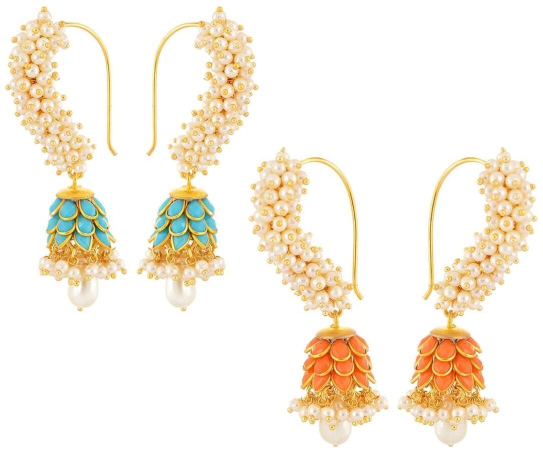 

Aabhu Gold Plated Fashionable Fancy Party Wear Conventional Jhumka Jhumki Combo of 2 Pairs Earrings For Women And Girl
