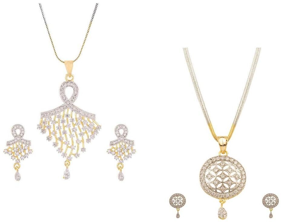 

Aabhu Gold Plated American Diamond Combo of 2 Fancy Pendant Set Necklace With Earrings Jewellery For Women And Girls