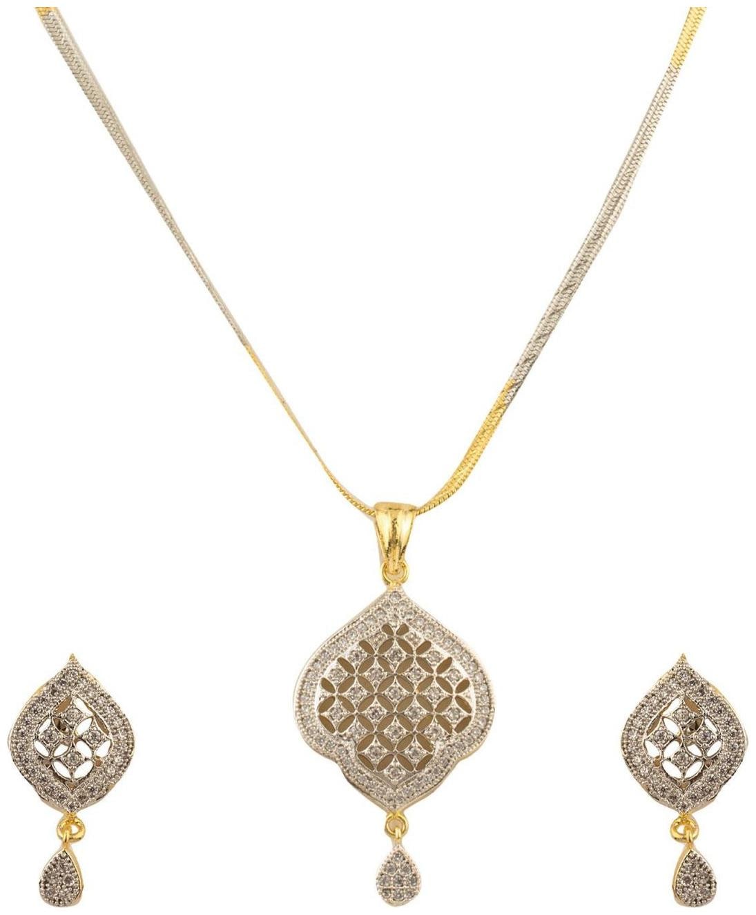 

Aabhu Gold Plated Exclusive American Diamond Pendant Set Necklace With Earrings Jewellery For Women And Girls