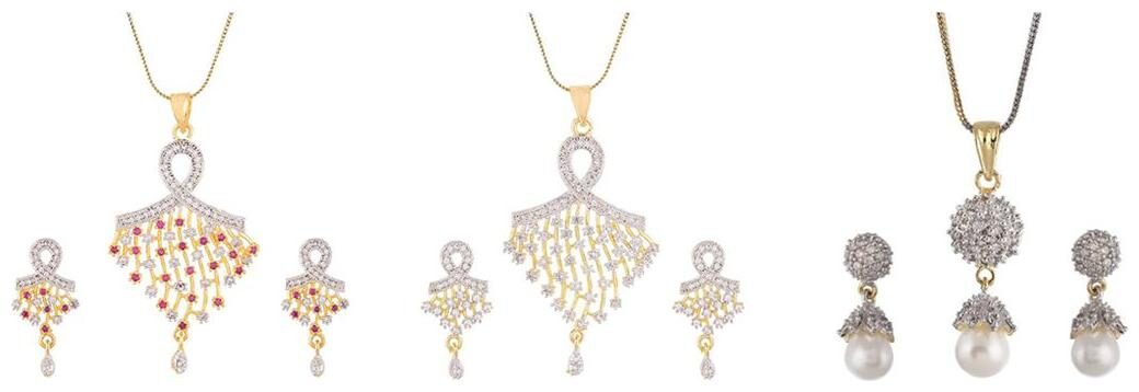 

Aabhu Gold Plated American Diamond Combo of 3 Traditional Pendant Set Necklace With Earrings Jewellery For Women And Girls