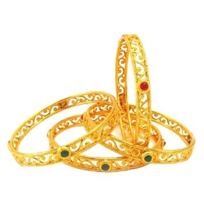 

Aabhu Gold Plated Square Shaped Red Green Stone Bangles For Women