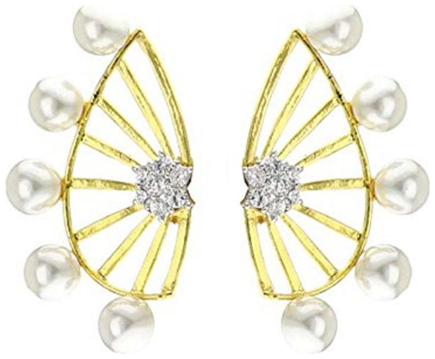 

Aabhu Gold Plated White Pearl Stud Earringded American Diamond Cuff Earring Earrings Jewellery For Girls Women