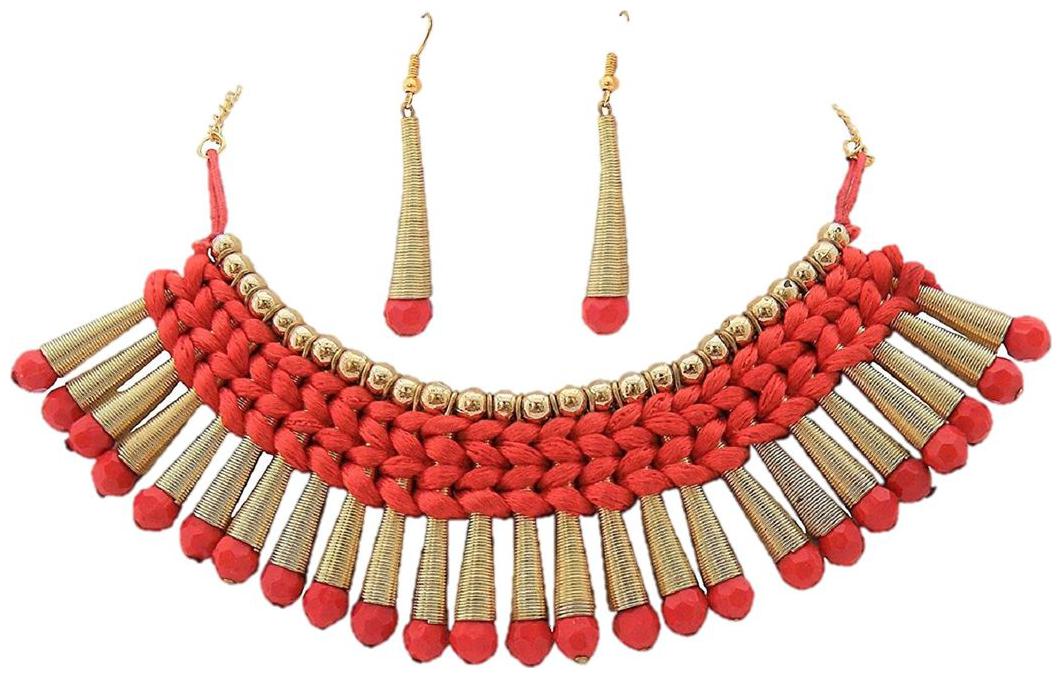 

Aabhu Gold Plated Handmade Thread Choker Necklace Jewellery Set With Earring For Women And Girls