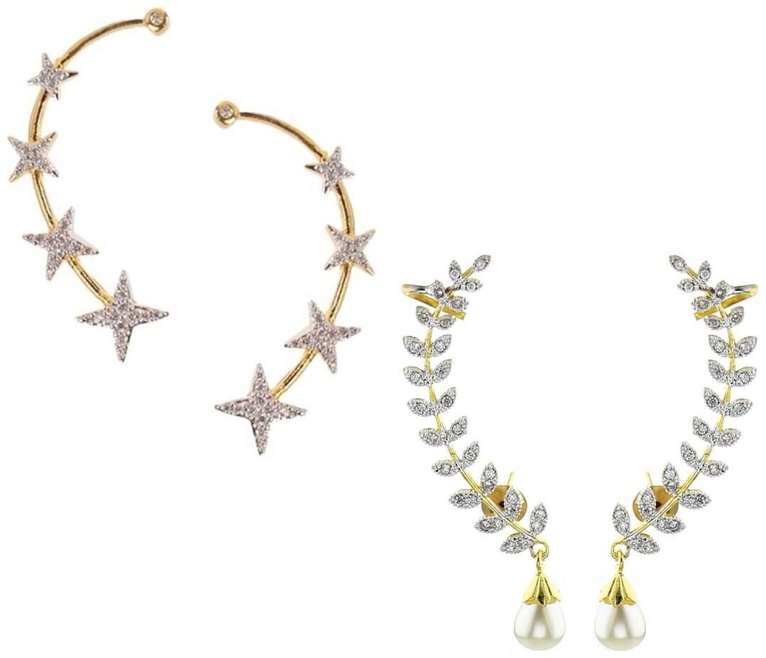 

Aabhu Gold Plated Modern Fancy Party Wear Classic Cuff Earring Combo of 2 Pairs Earrings For Women And Girl