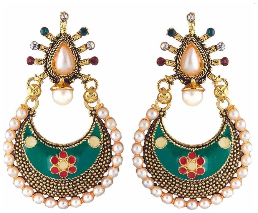 

Aabhu Jewllery Pearl Studded American Diamond Traditional Ethnic Dangle Drop Chandelier Earring For Women And Girl