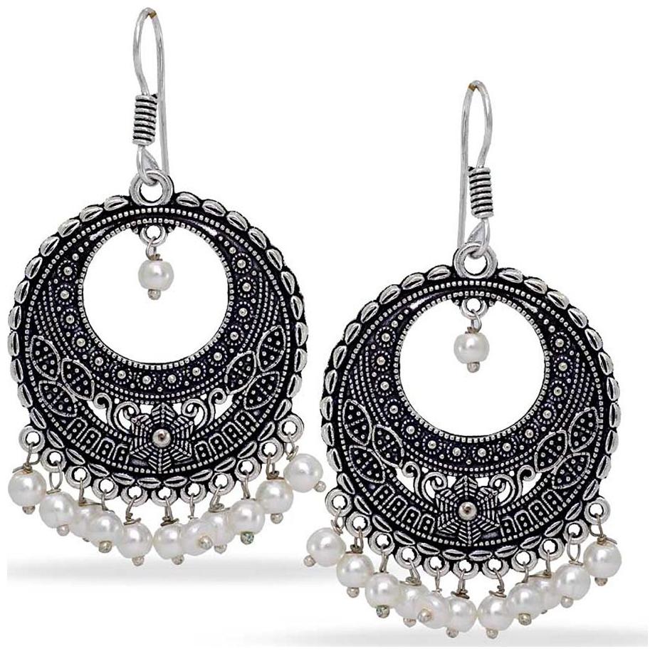 

Aabhu Oxidised Designer Fancy Party Wear Ethnic Hoop Earring Earrings with Cutwork design For Girls and Women