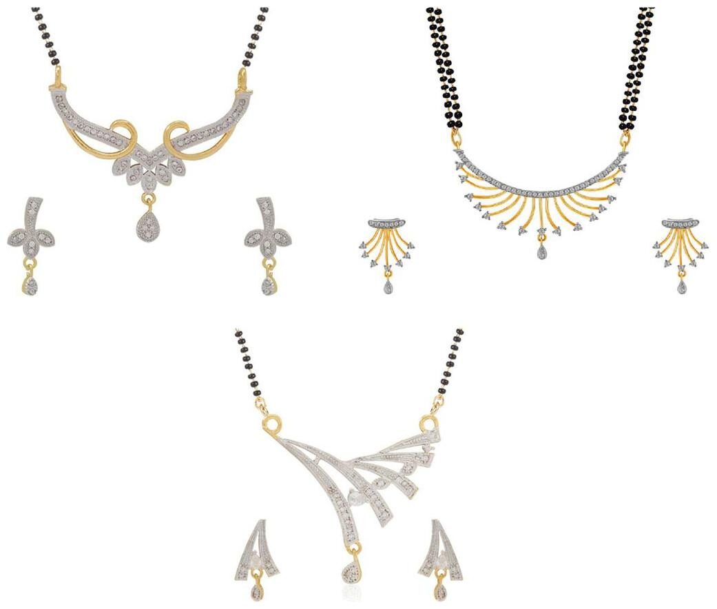 

Aabhu Popular Combo of 3 Mangalsutra with Chain and Earrings Jewellery Set for Women