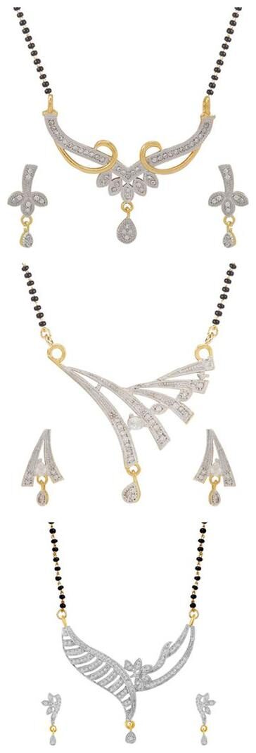 

Aabhu Popular Combo of 3 Amercian Diamond Mangalsutra with Earrings Jewellery Set for Women