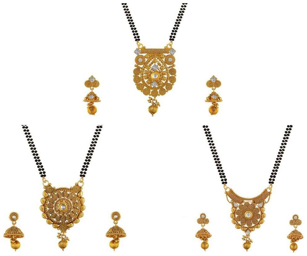 

Aabhu Popular Combo of 3 Mangalsutra with Chain and Earrings Jewellery Set for Women