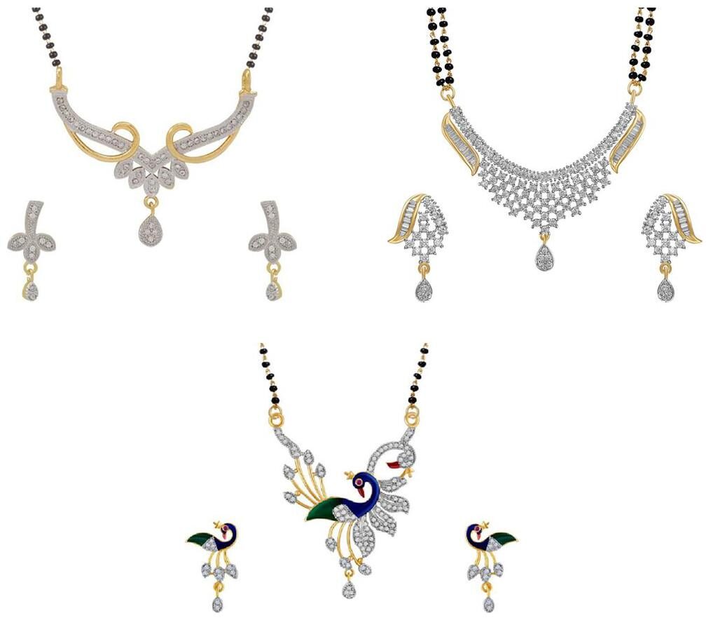 

Aabhu Popular Combo of 3 Mangalsutra with Earrings Pair Jewellery Set for Women