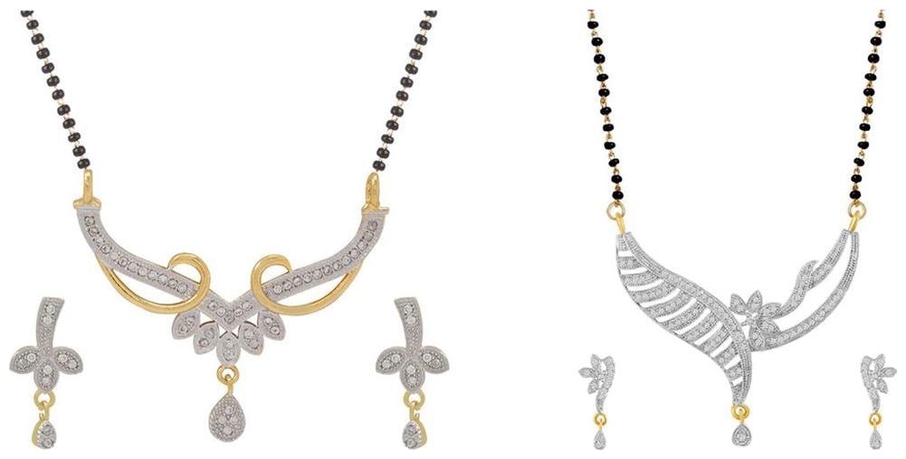 

Aabhu Regular Combo of 2 Amercian Diamond Mangalsutra with Earrings Jewellery Set for Women