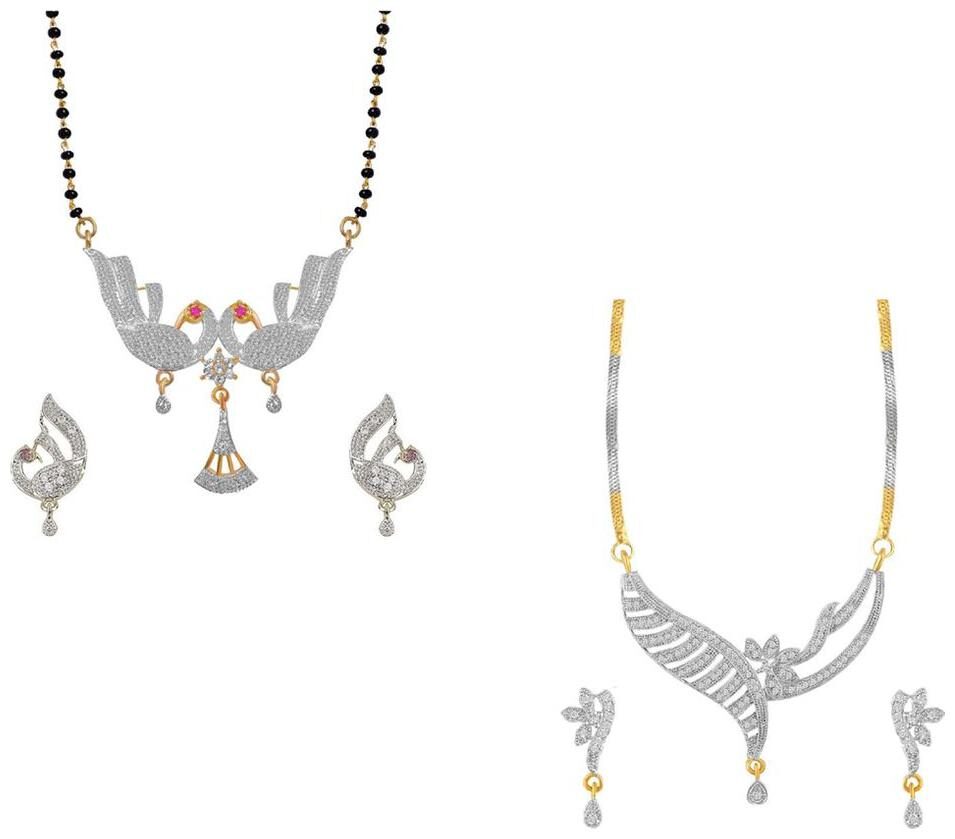 

Aabhu Regular Combo of 2 Amercian Diamond Mangalsutra with Earrings Jewellery Set for Women