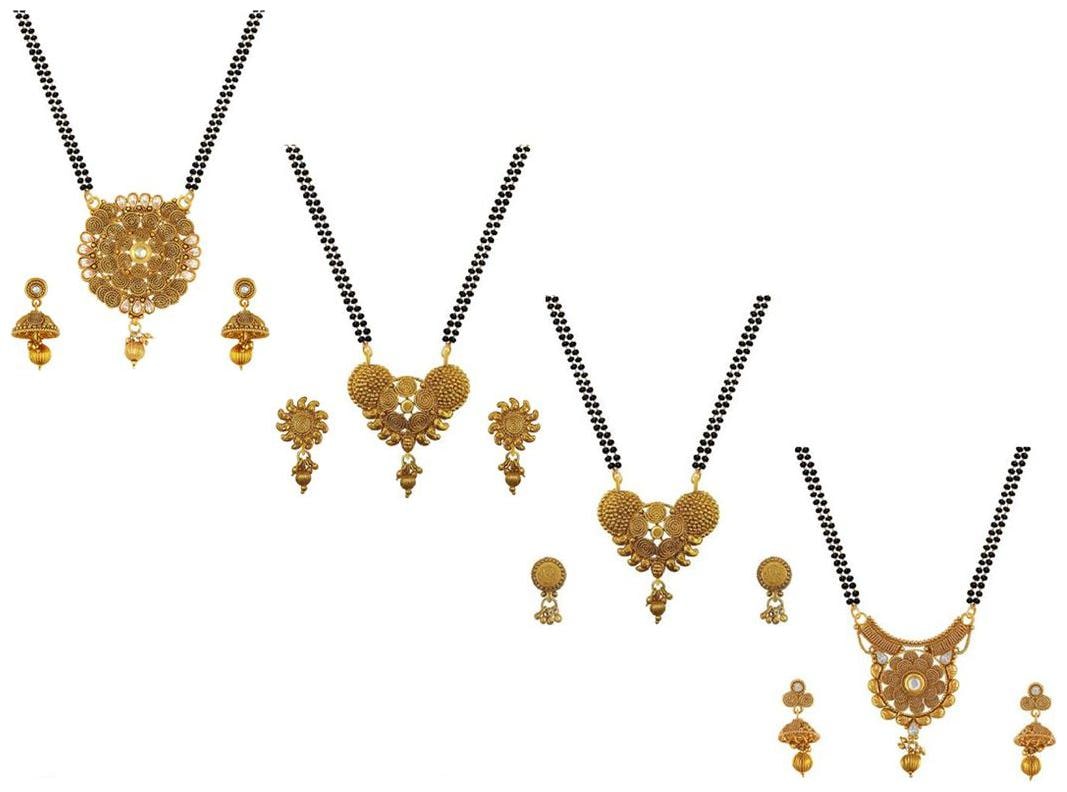 

Aabhu Stylish Combo of 4 Mangalsutra with Chain and Earrings Jewellery Set for Women