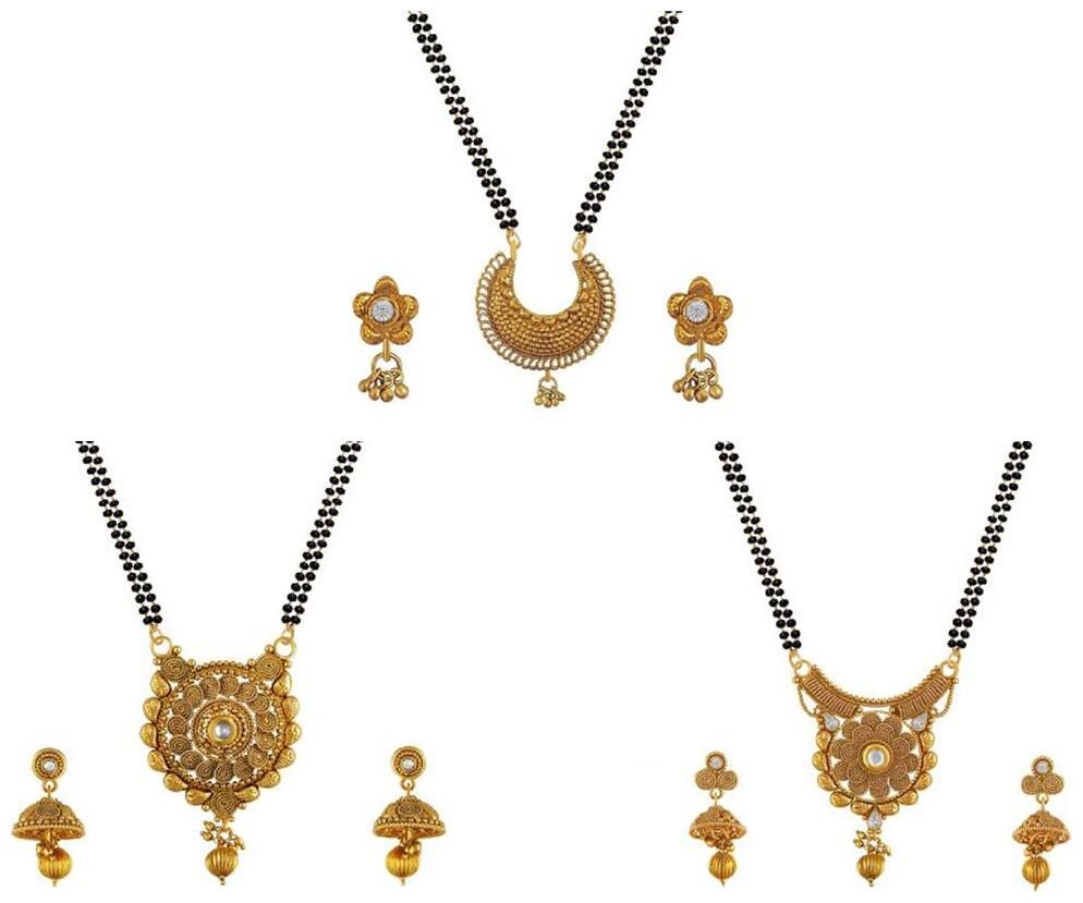 

Aabhu Stylish Combo of 3 Mangalsutra with Chain and Earrings Jewellery Set for Women