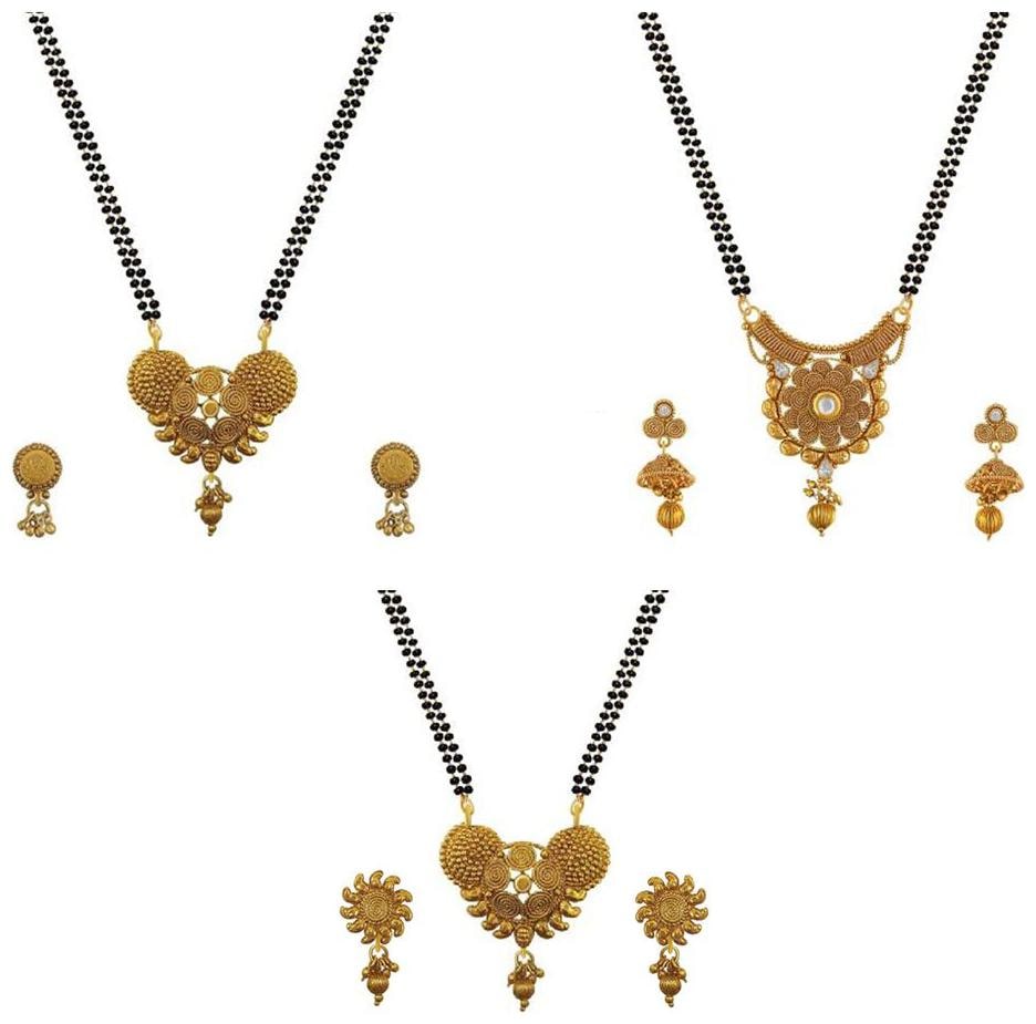 

Aabhu Stylish Combo of 3 Mangalsutra with Chain and Earrings Jewellery Set for Women