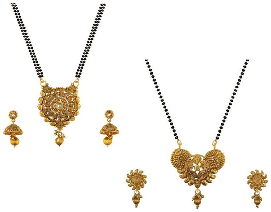 

Aabhu Traditional Combo of 2 Mangalsutra with Chain and Earrings Jewellery Set for Women