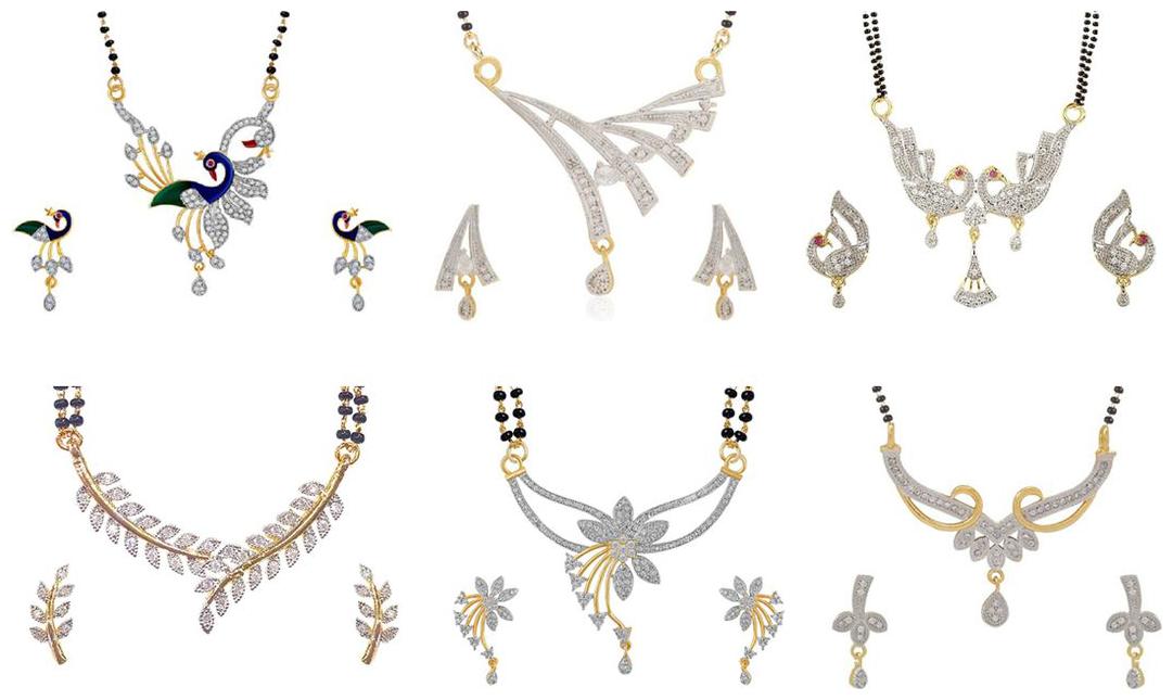 

Aabhu Traditional Combo of 6 Mangalsutra with Chain and Earrings Jewellery Set for Women