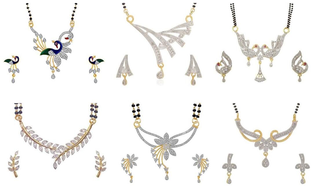 

Aabhu Traditional Combo of 6 Mangalsutra with Chain and Earrings Jewellery Set for Women