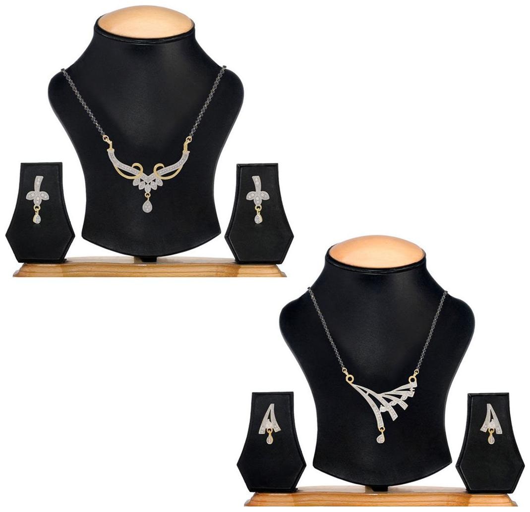 

Aabhu Traditional Combo of 2 Amercian Diamond Mangalsutra with Earrings Jewellery Set for Women