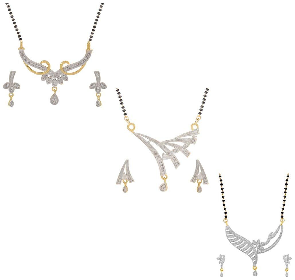 

Aabhu Traditional Combo of 3 Amercian Diamond Mangalsutra with Earrings Jewellery Set for Women