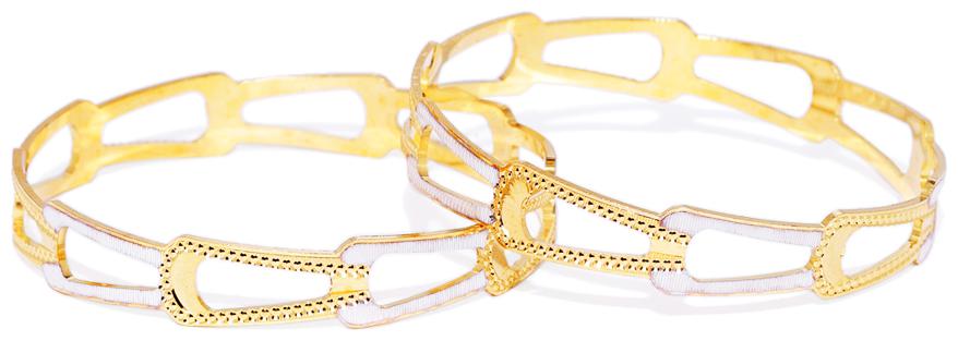 

Accessher 22k Gold Plated with Rhodium Details Facet Cut CNC Bangles for Women -2 Piece Size 2 8