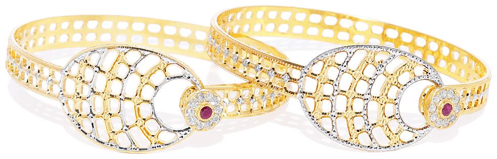 

Accessher 22k Gold Plated with Rhodium Details Facet Cut CNC Bangles for Women -2 Piece Size 2 4