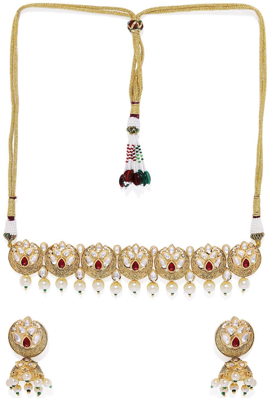 

AccessHer Antique Gold vilandi kundan and ruby choker set