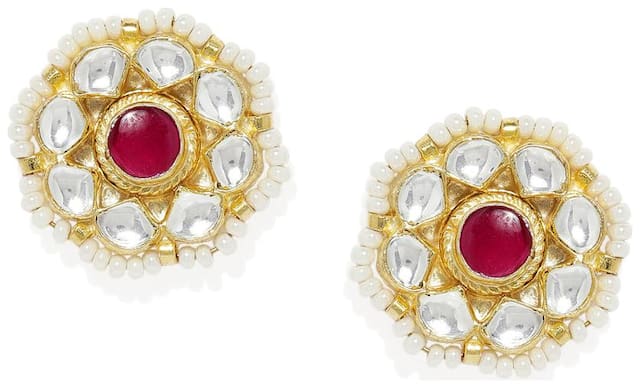AccessHer Floral Gold Plated Medium Size Jadau/ Pachi Kundan Studs
