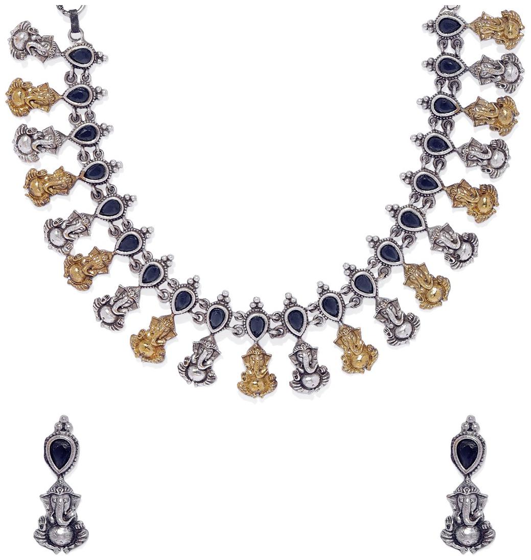 

Accessher German Silver Dual Tone Ganesh Deisgn Temple Jewellery Set For Women