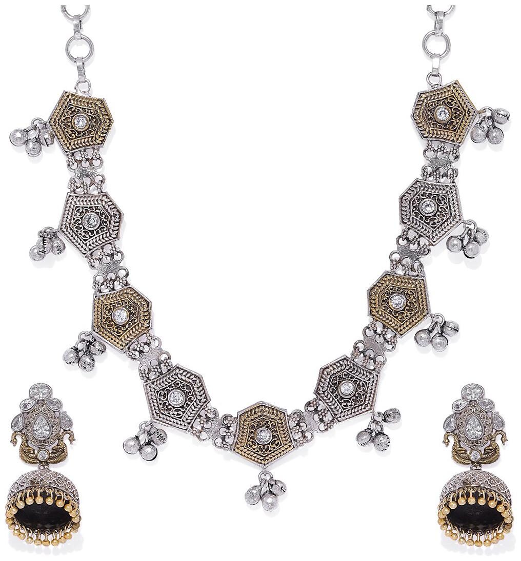 

Accessher German Silver Dual Tone Studded Jewellery Set For Women