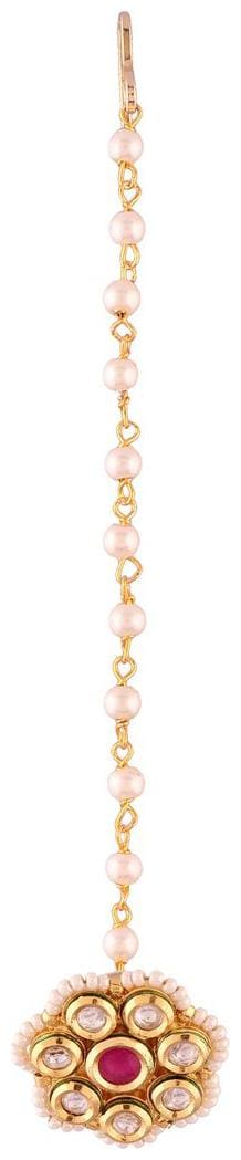 AccessHer jadau kundan, ruby and pearl big Rajasthani Borla for women