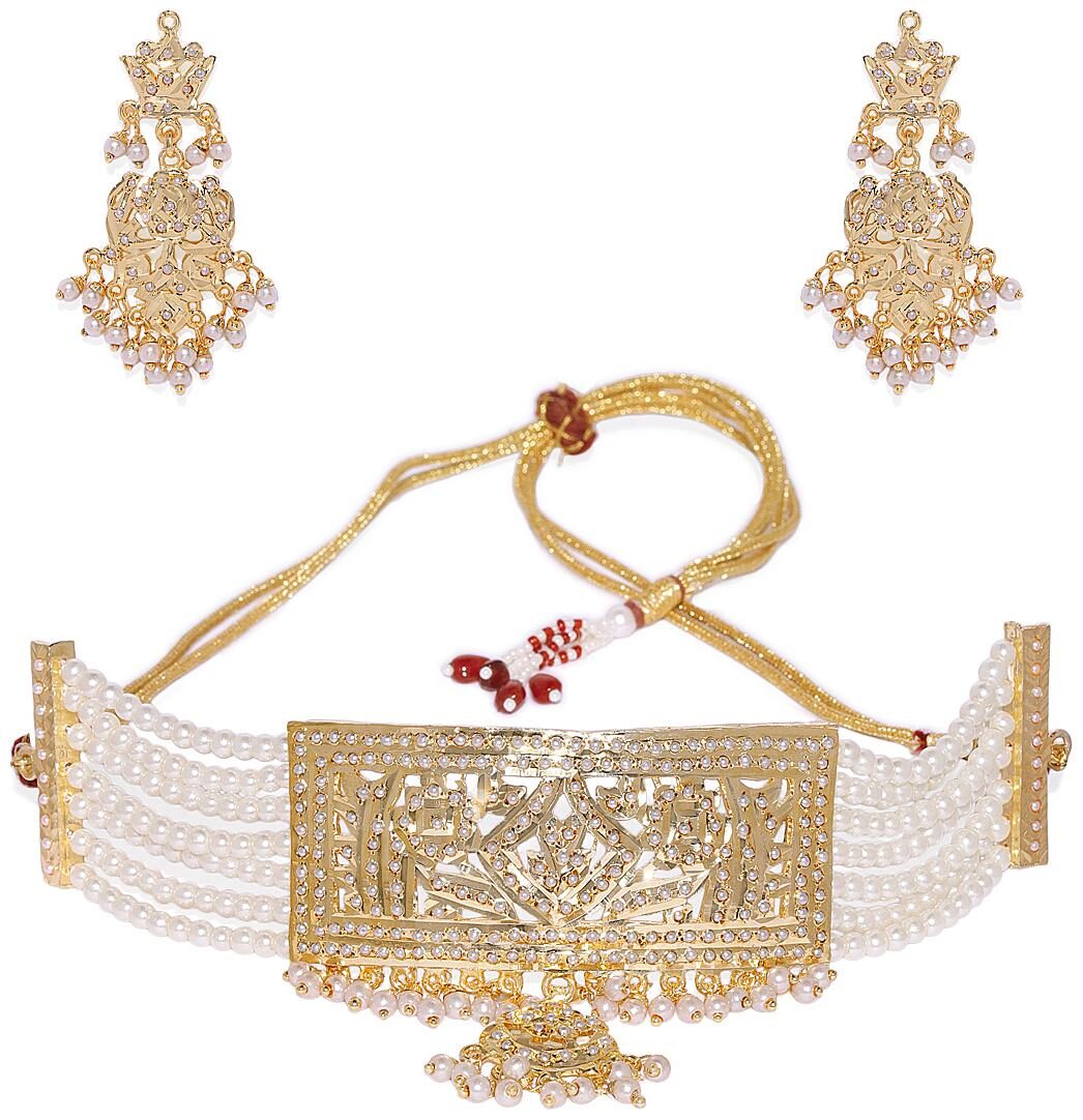 

AccessHer Pearl Gold plated choker necklace set