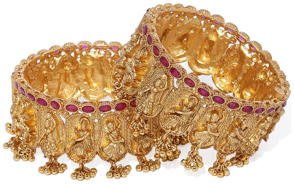 

AccessHer Rajasthani Gold Plated Ethnic patla kada Bangles for Women - 2 4