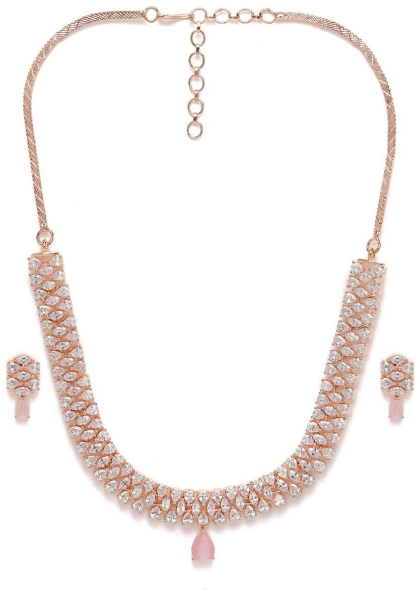 AccessHer Rose Gold Jewellery Set Plated AD-Studded Handcrafted For Women & Girls