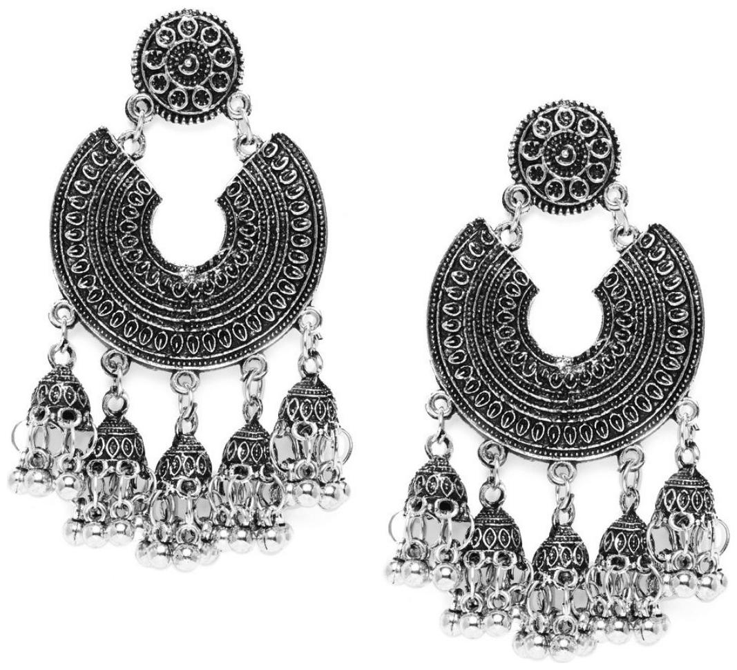 

AccessHer Silver Color Oxidised Silver Afghani Chandbali Earrings for women and girls
