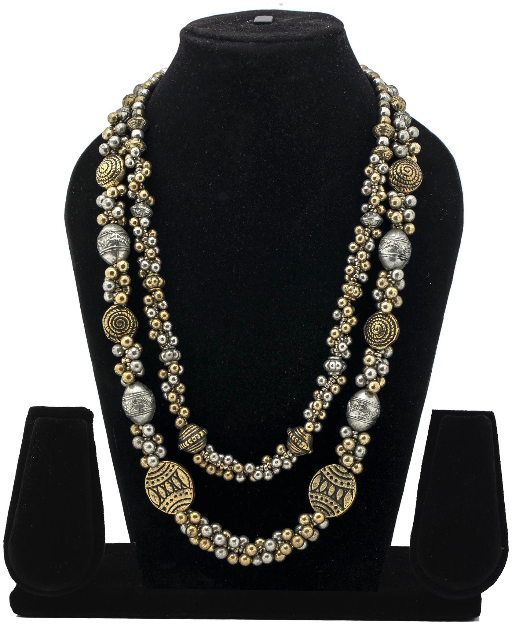 

Accessorisingg Indian Bollywood Wedding Traditional Gold and Silver Oxidized Bead Chain Two Layer Necklace
