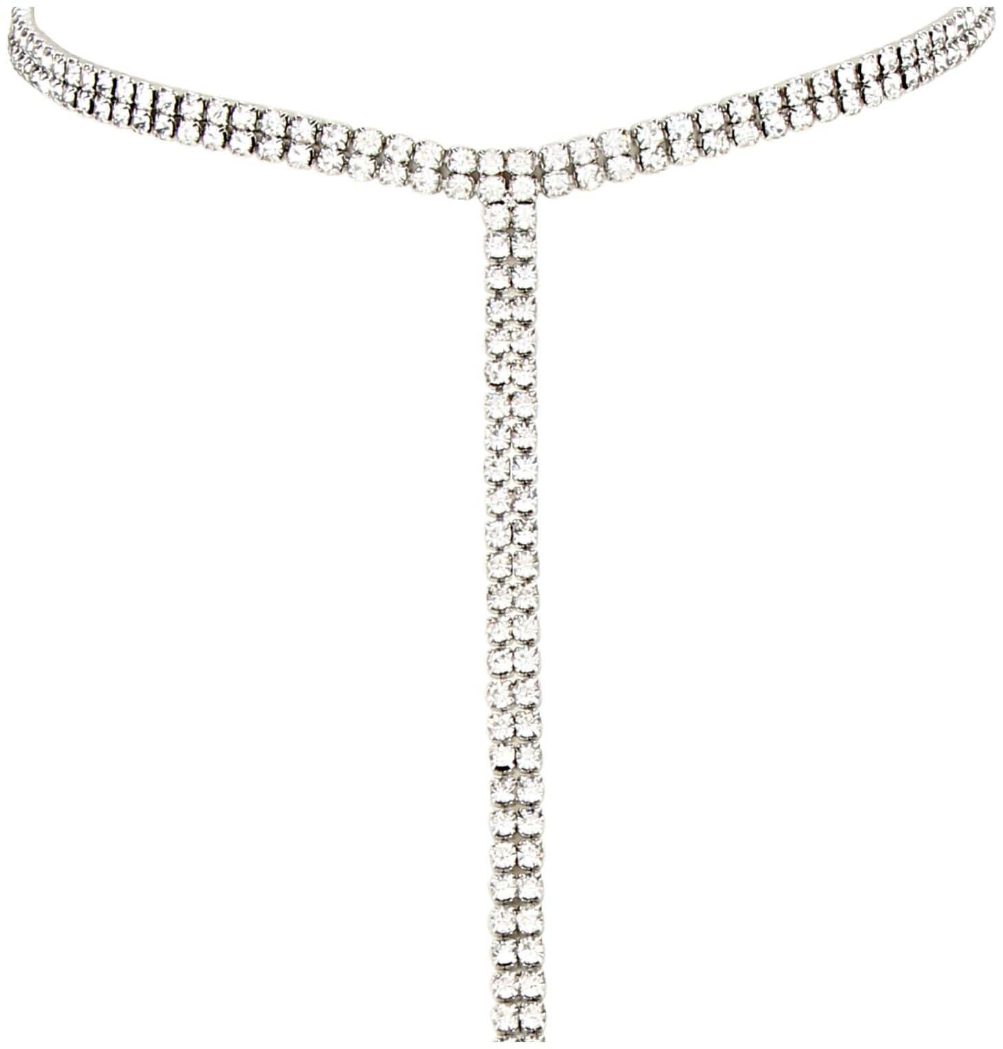 

Accessorisingg Rhinestone Studded Silver Choker with Tassel Center PD191