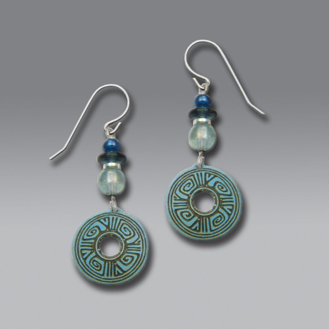 

Adajio FADED DENIM BLUE Patterned Disc EARRINGS STERLING Silver Dangle Gift Box