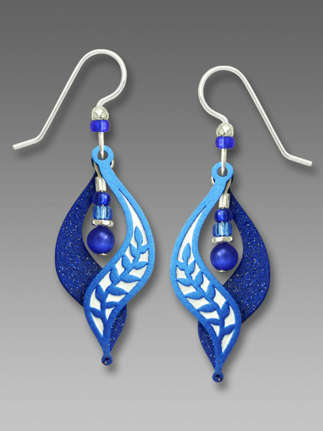 

Adajio Jewelry Royal BLUE LEAF Motif Split Curve EARRINGS 7610 STERLING Silver