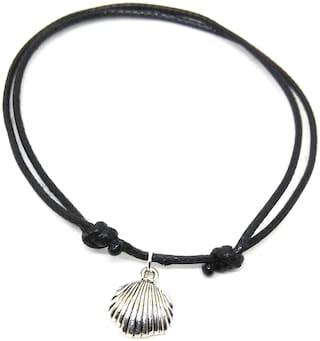 Adjustable knot black rope anklet with Oxidized silver shell shaped charms